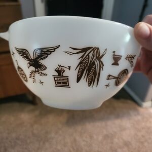Vintage White Bowl with Brown Farmhouse Design